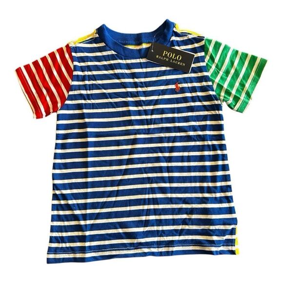 Polo Ralph Lauren Boys Blue Multi Stripe Crew-Neck Short Sleeve T-Shirt - Picture 2 of 6